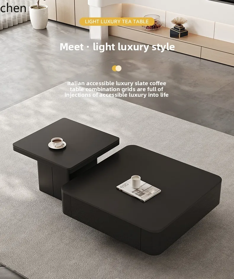 

YXY Living Room Home Small Apartment High-end Creative Square Pure Black Rock Board Coffee Table Combination