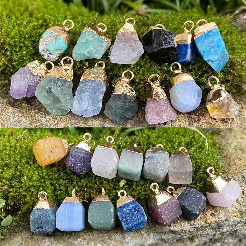 

Irregular Square Natural Stone Pendant Black Tourmaline Green Aventurine Amethysts Crystal Pendant Charms for Making DIY Jewelry