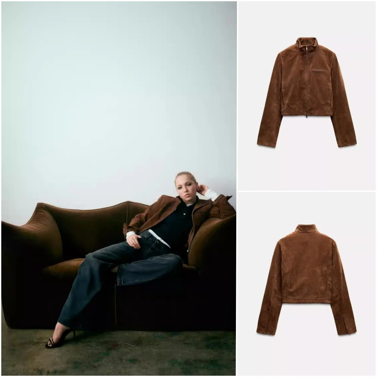 Automne hiver femmes Faion velours cuir Jaet Long Sve col montant Quali vêtements d'extérieur trajet Sle Polyester Fiber