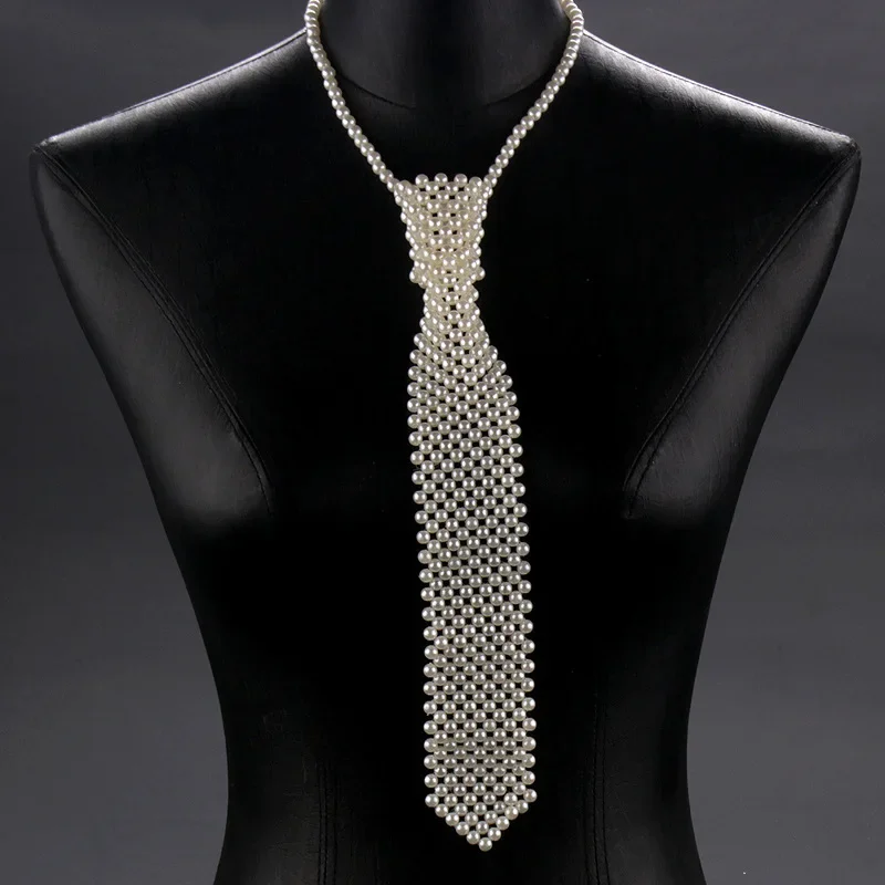 Popular Pearl Tie Fashion Trend Style Boys and Girls Temperament Clothing Pure Handmade Beaded Bow Tie