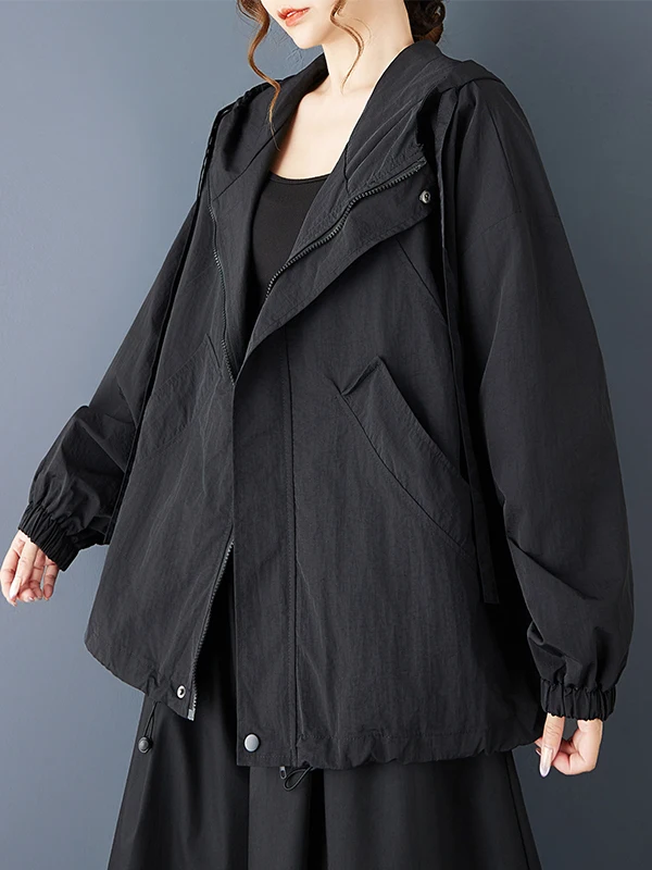 캐주얼 패션 이중 레이어드 작업복 재킷 후드 슬림핏 루즈핏 가을 2025 여성 캐주얼 슬레 아우터웨어