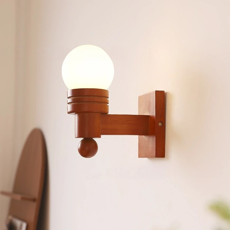 Japanese Wabi Sabi Wall Lamps Wooden LED Wall Sconces Hotel Bedside Restaurant Coffee House Teahouse Embellish Sphere Wall Light