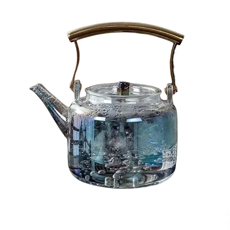 High-temperature Shell Color-fired Glass Teapot Thickened Large-capacity Filter Teapot Dazzling Flower Teapot Lifting Beam Pot