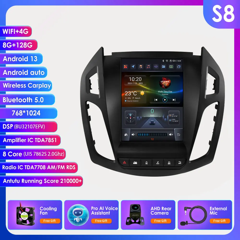 9.7 ''Android 13 Autoradio Voor FORD Transit/Tourneo Connect 2013-2018 Auto Multimedia Video 4G 2din draadloze Carplay 360 Camera