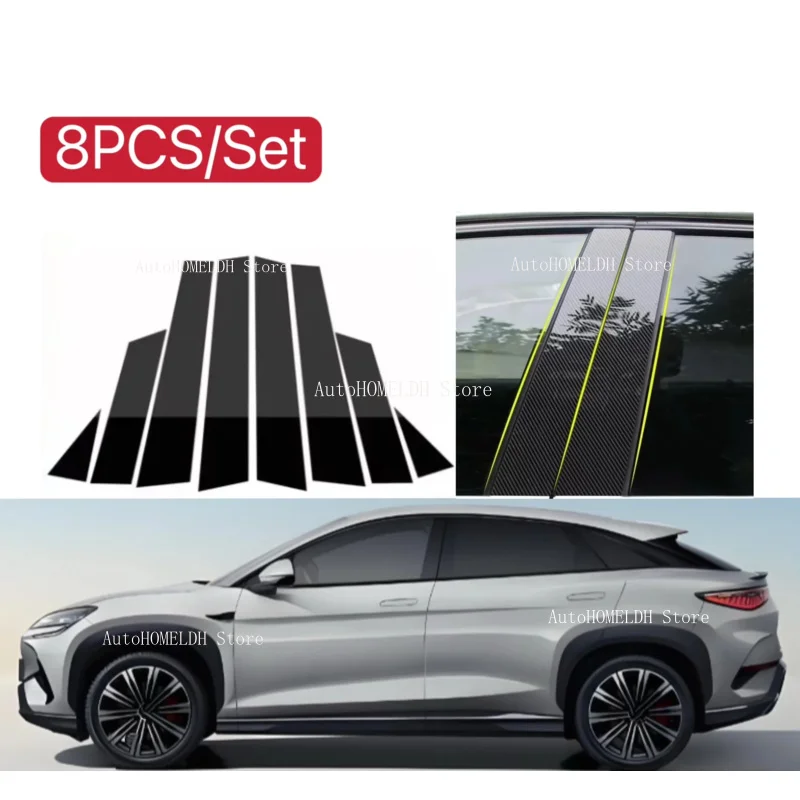 

8PCS Carbon Glossy BlackPillar Post Fit For For BYD Sealion 7 07 EV 8 2024 2025 2026 Door Window Column BC Trim Sticker Cover
