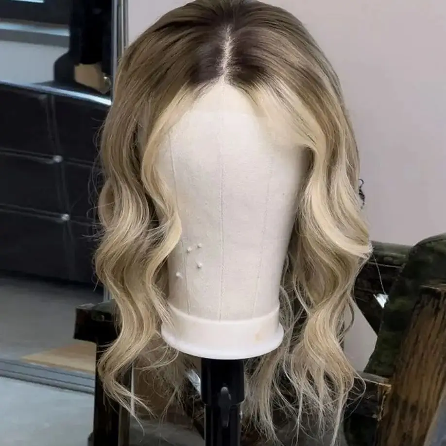 

Ombre Chestnut Brown 13*4HD Lace Front Wig 16 Inch Long Body Wavy Synthetic Wigs Heat Resistant Hair For Women Party Cosplay Use