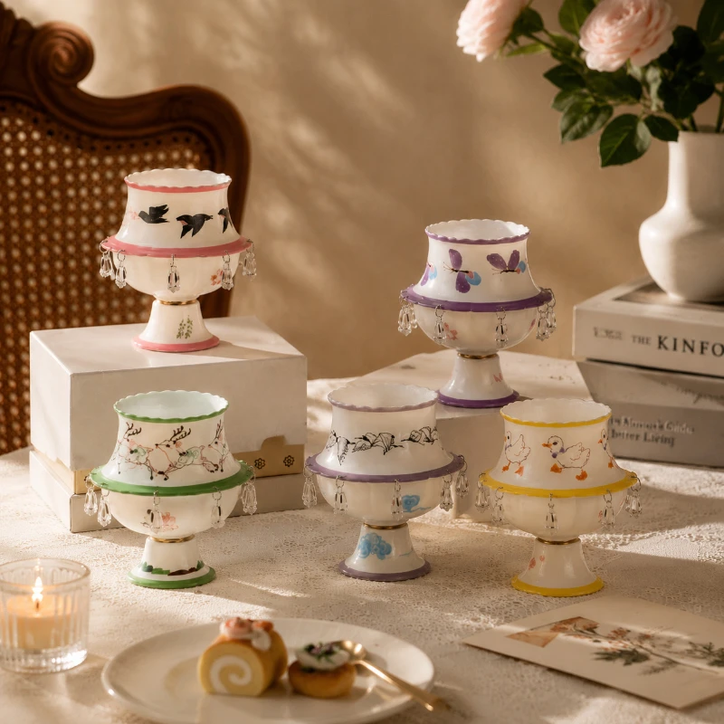 Hand-painted Flying Bird High Foot Teacup Creative Tea Bowl Mug Tea-tasting Fragrance Cup Jianzhan Master Cups Teaware