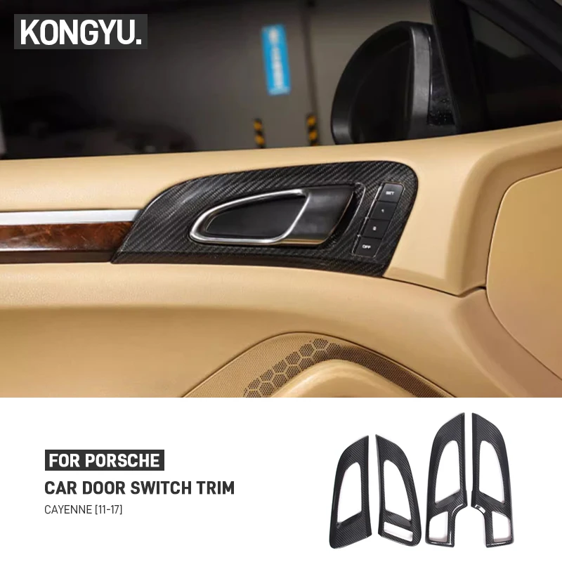 For Porsche Cayenne 2011-2017 Real Carbon Fiber Car Interior Door Handle Switch Frame Panel Trim Cover Auto Interior Accessories