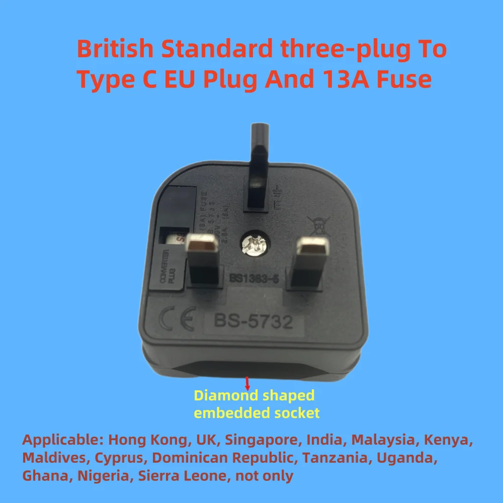 

UK Travel Adapter Plug To EU Plug And 13A Fuse with CE Certified, Type G Plug