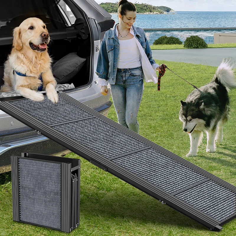 

for car folding portable pet stair ramp, extra wide dog steps with non-slip carpet surface