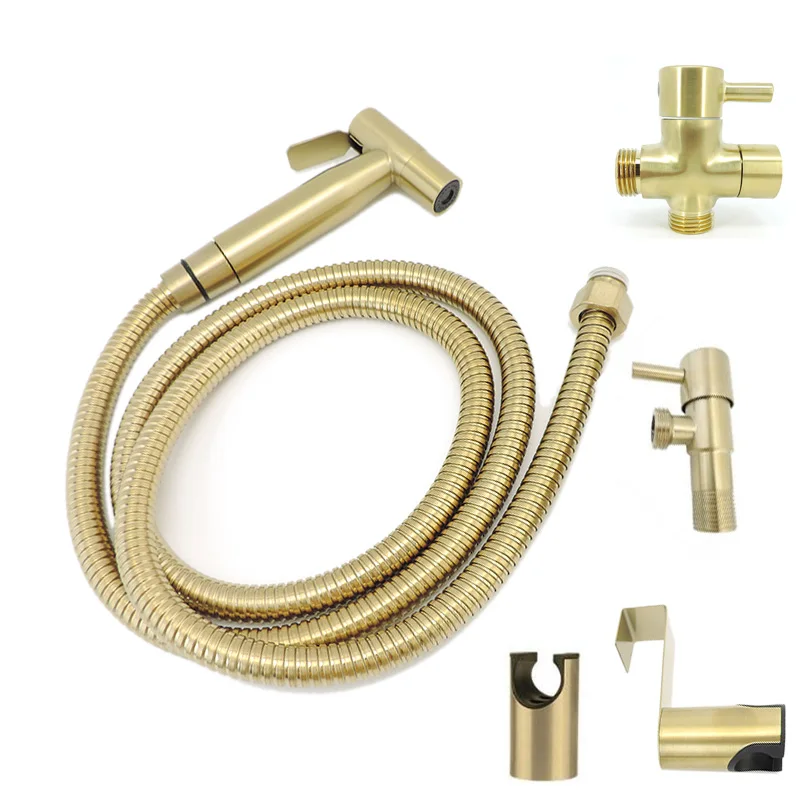 Brushed Gold WC Toilet spray gun bidet sprinklers stainless steel Sprayer shower head Hook holder valve Bathroom accessories