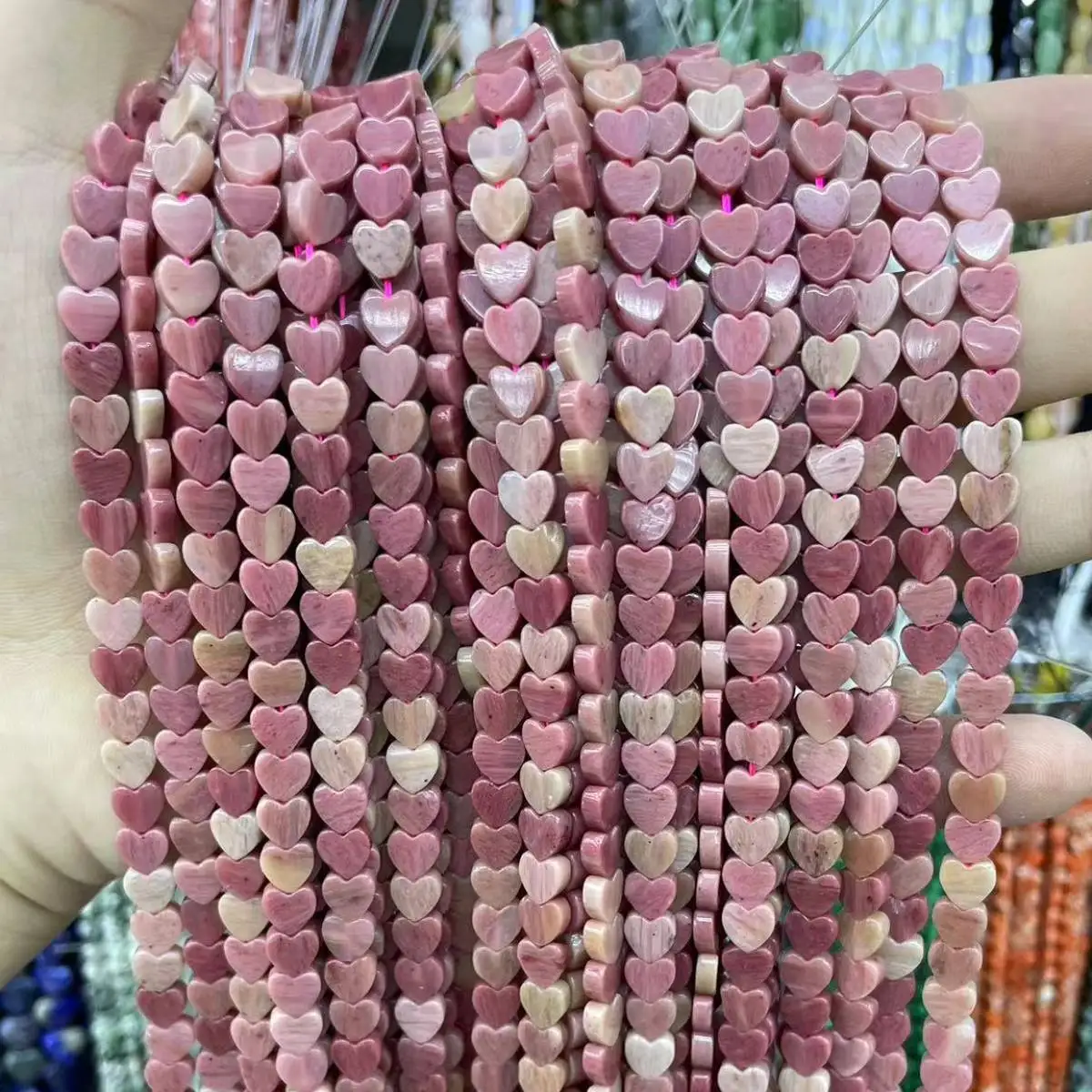 Natural Stone Beads Heart Shape Rhodonite Rose Stone Loose Beads 6mm Agate Crystal For Bracelets Necklace Jewelry Making