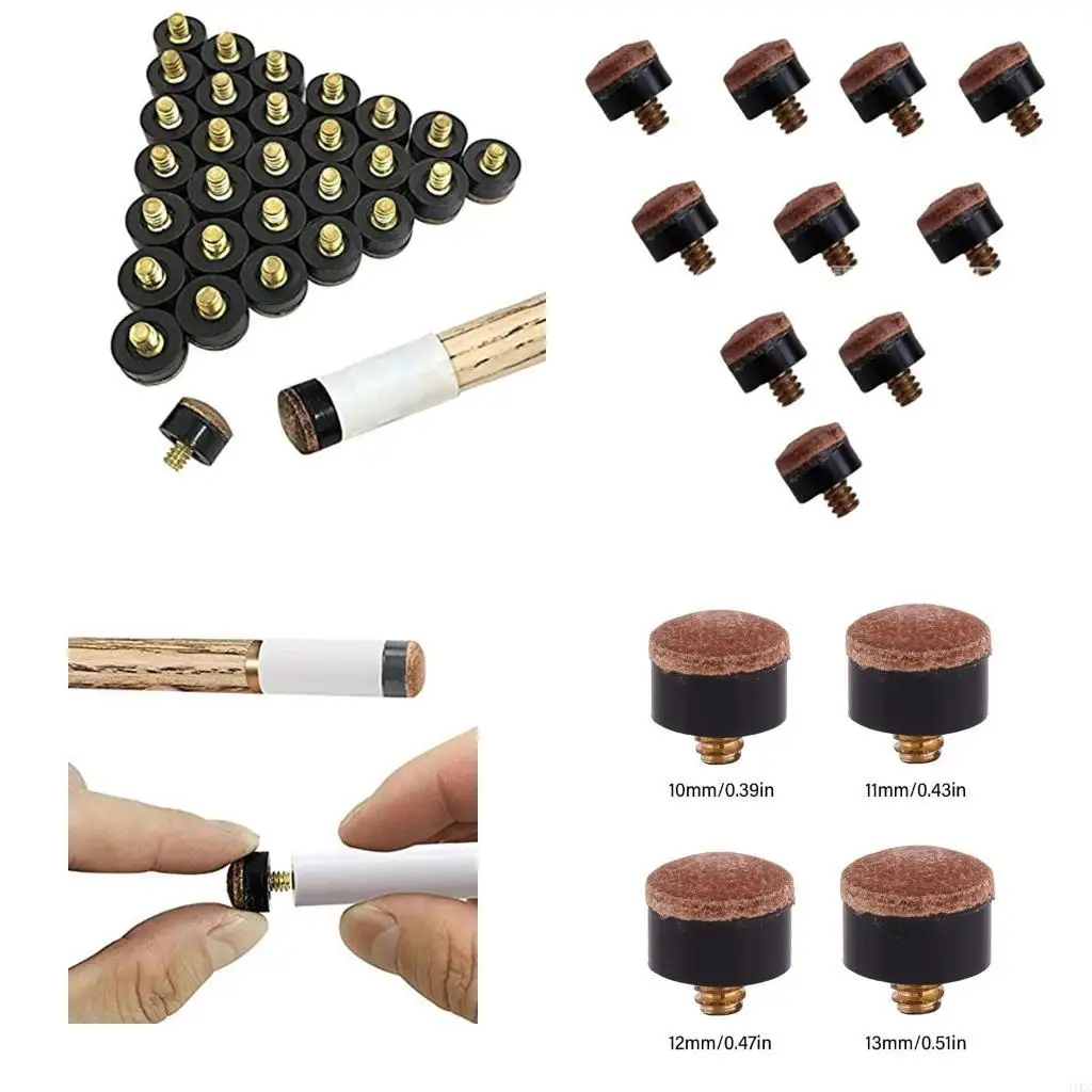  10Pcs Pool Cue Tip Hard Leather Screw-on Tip Replacement Cue Hard Tip Billiards Accessories for Pool Cue and Snooker