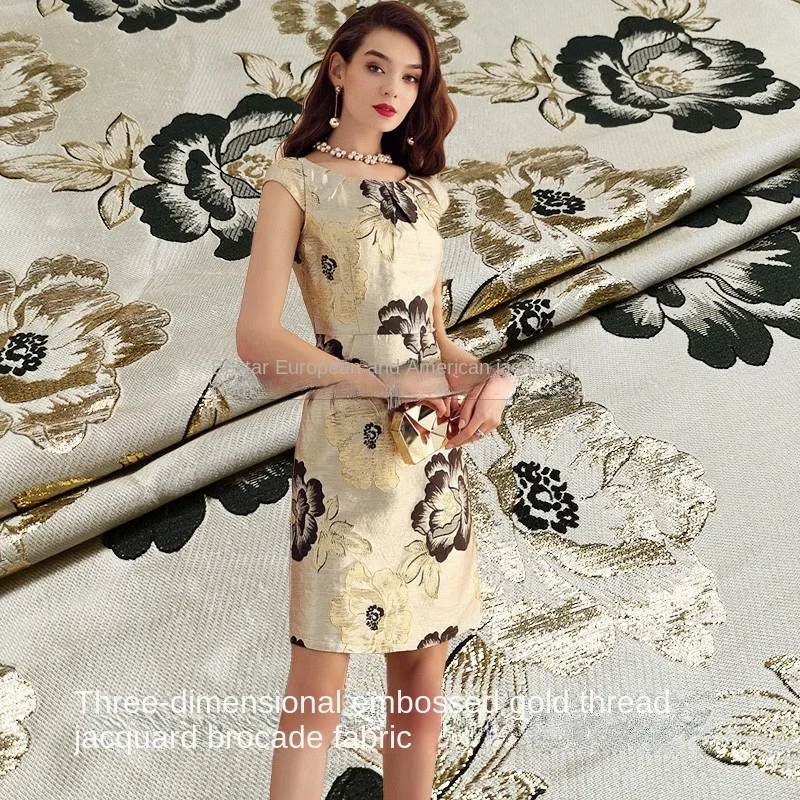 

Платье с золотой нитью, осенне-зимнее жаккардовое парчовое платье, одежда для выступлений, европейский бренд, модные ткани на метр