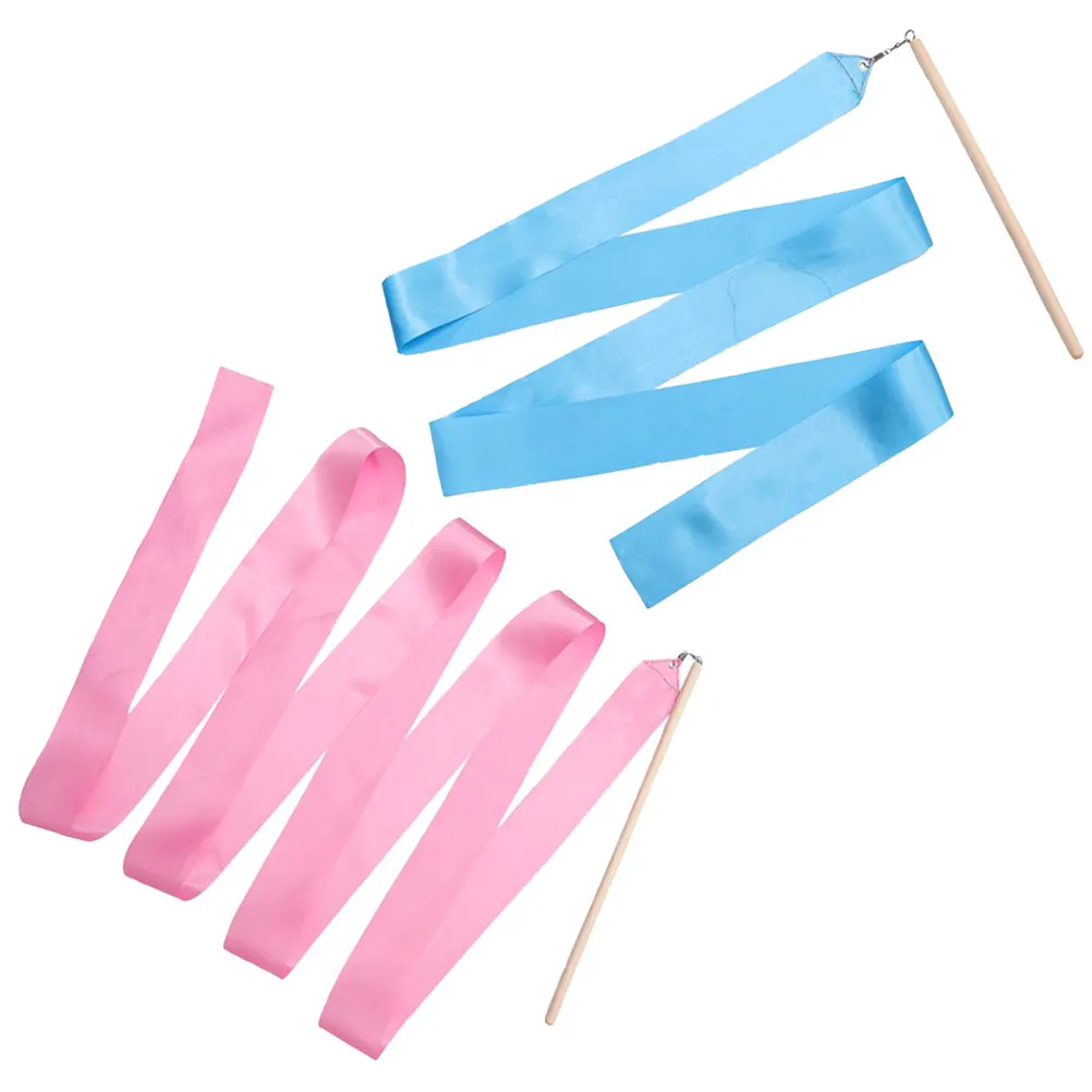 2Pcs Gymnastics Dance Ribbons Colorful Streamers with Flexible Rod for Team Training and Performance