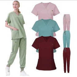 Woman Men Scrubs Set Medical Surgical Uniforms Beauty Spa Workwear Clinical Nurse Scrubs Top Straight Pants Doctor Nursing Suits