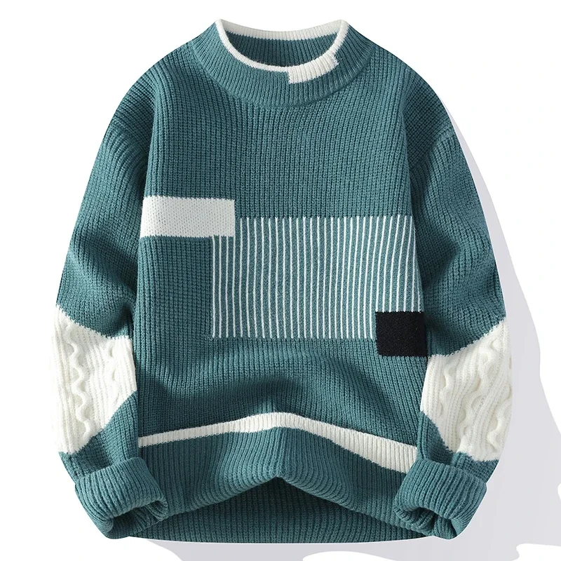 Pop männer Mock Neck Gestrickte Pullover Mode Patchwork Stricken Pullover Männer Herbst Winter Täglich Casual Warme Pullover Pullover M