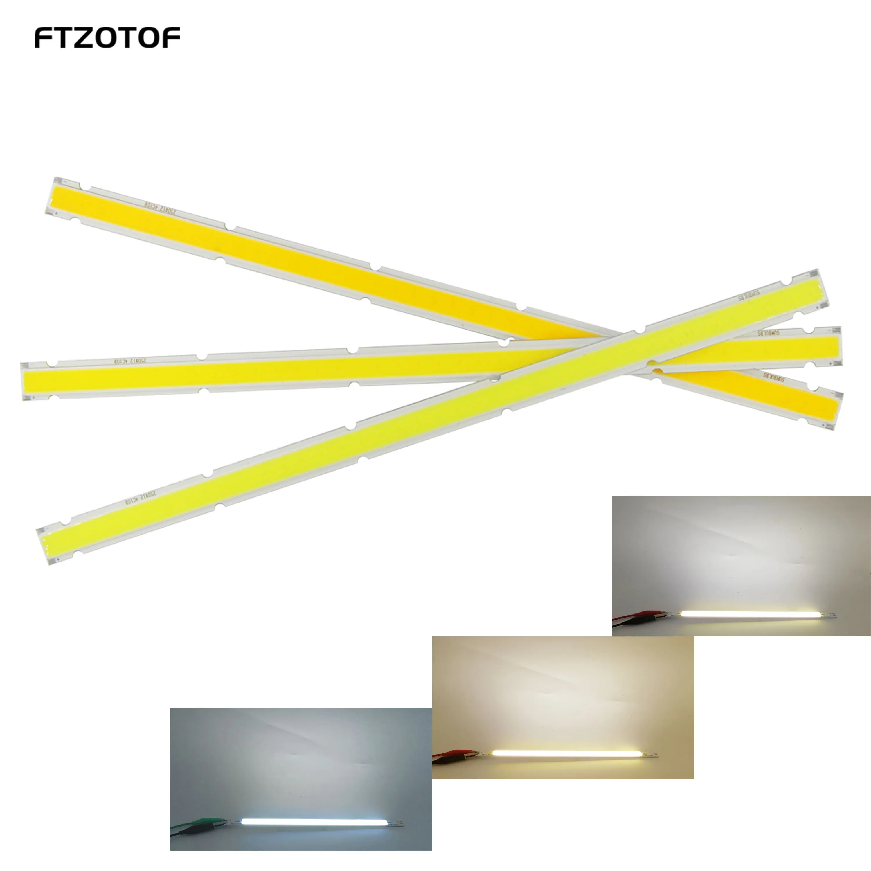 COB LED Lighting Source Chip On Board, DC 12V, 10W Bulbs, 250x12mm, 1000LM, Warm and Cold White for DIY, Super Bright Strip Lamp