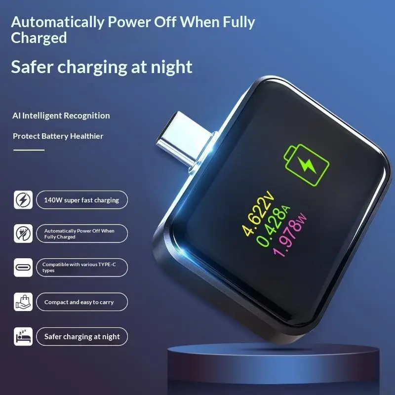 140W Type-C Phone Charger Fast Charging Adapter Digital Display Automatic Power-Off Full Charge Separator For Phone Smart Device