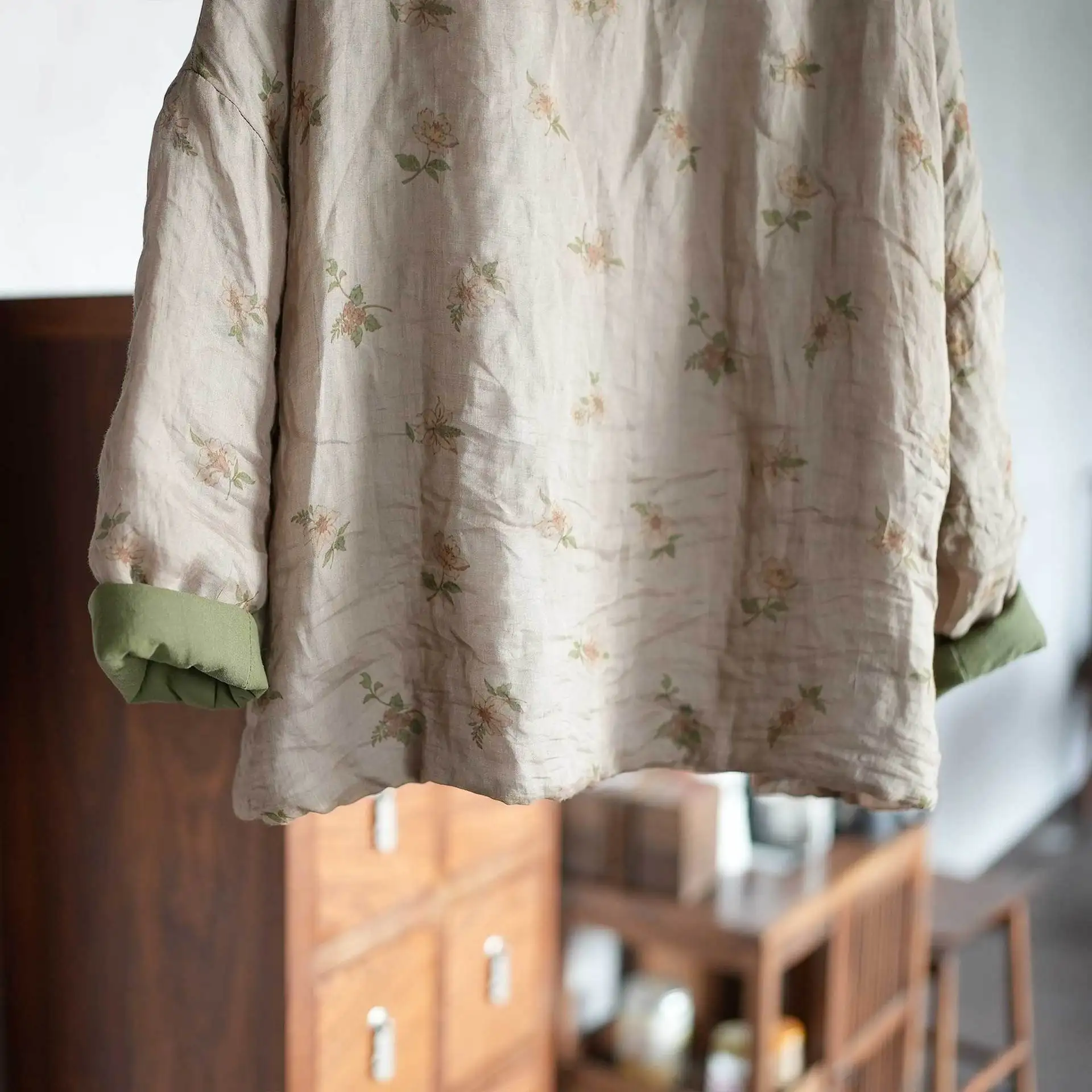 الرجعية الأزهار المطبوعة س الرقبة المرأة بسيطة السببية كل مباراة كاريكاتير بلوزات الإناث القطن مبطن الملابس الشارع ارتداء البلوز