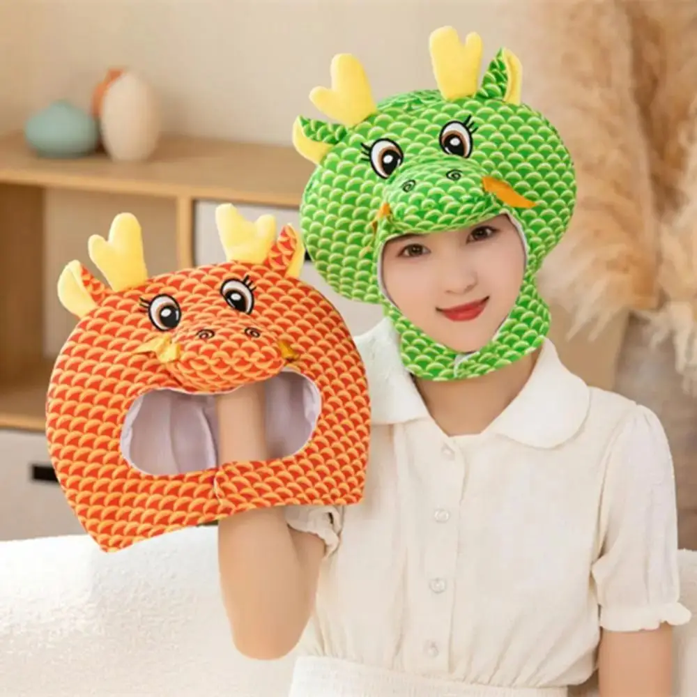 Cartoon Dragon Cartoon Dragon Headgear 2024 Dragon Year Mascot Dragon Dragon Plush Hat 3D Fluffy Cartoon Chinese Style Hat Warm