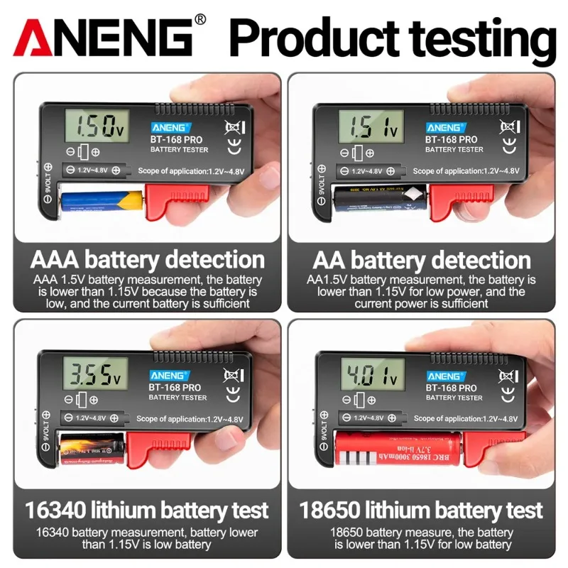 LCD Digital Power Test Display Cell AAA AA 9V 16340 Battery Universal Analyzers Tools BT-168 PRO Battery Level Tester