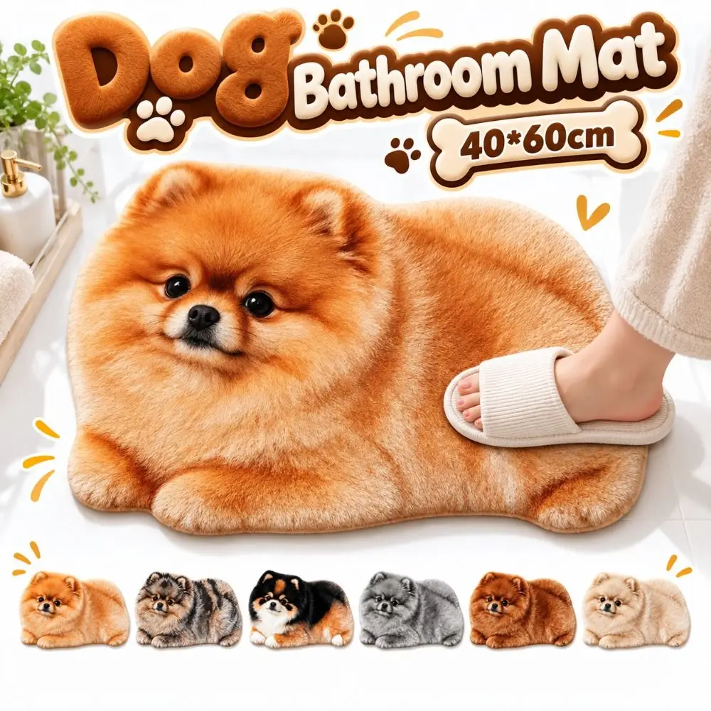 Diatomaceous Earth Realistic Pomeranian Floor Mat Water-absorbing Non-slip Bathroom Carpet 40×60CM Washable Bedroom Door Rug