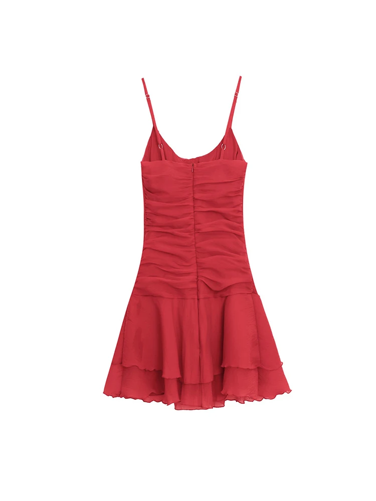 Summer Gyaru Mini Spaghetti Strap Red Ruffles Dress Women Evening Frocks One-Piece Party 2000s Aesthetic Korean Coquette Gyaru