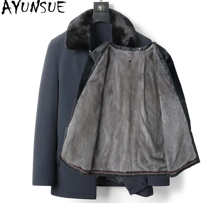 

AYUNSUE Whole Mink Natural Fur Coat Man Luxury Winter Detachable Mink Fur Liner Jacket Warm Parkas Men Clothing Real Fur Coats