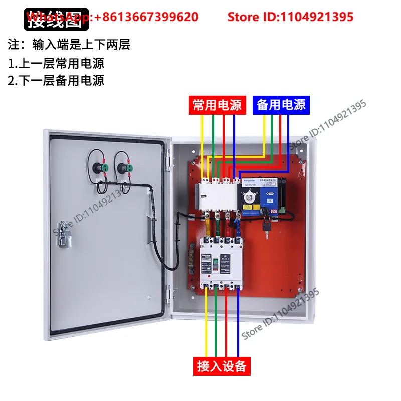 Dual power automatic transfer switch distribution box, surface mounted three-phase four wire complete cabinet
