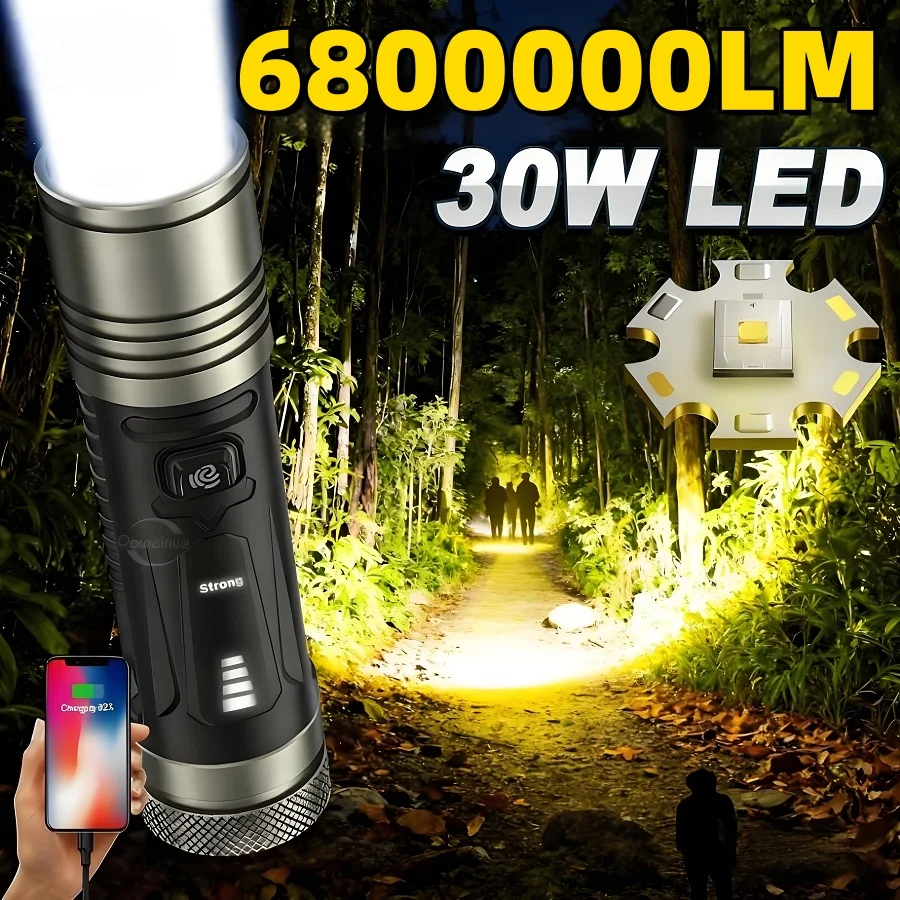 

6800000LM Portable Long Range LED Flashlight Super Bright 4 Modes Waterproof Lantern 26650 Battery Outdoor Camping Fishing Torch