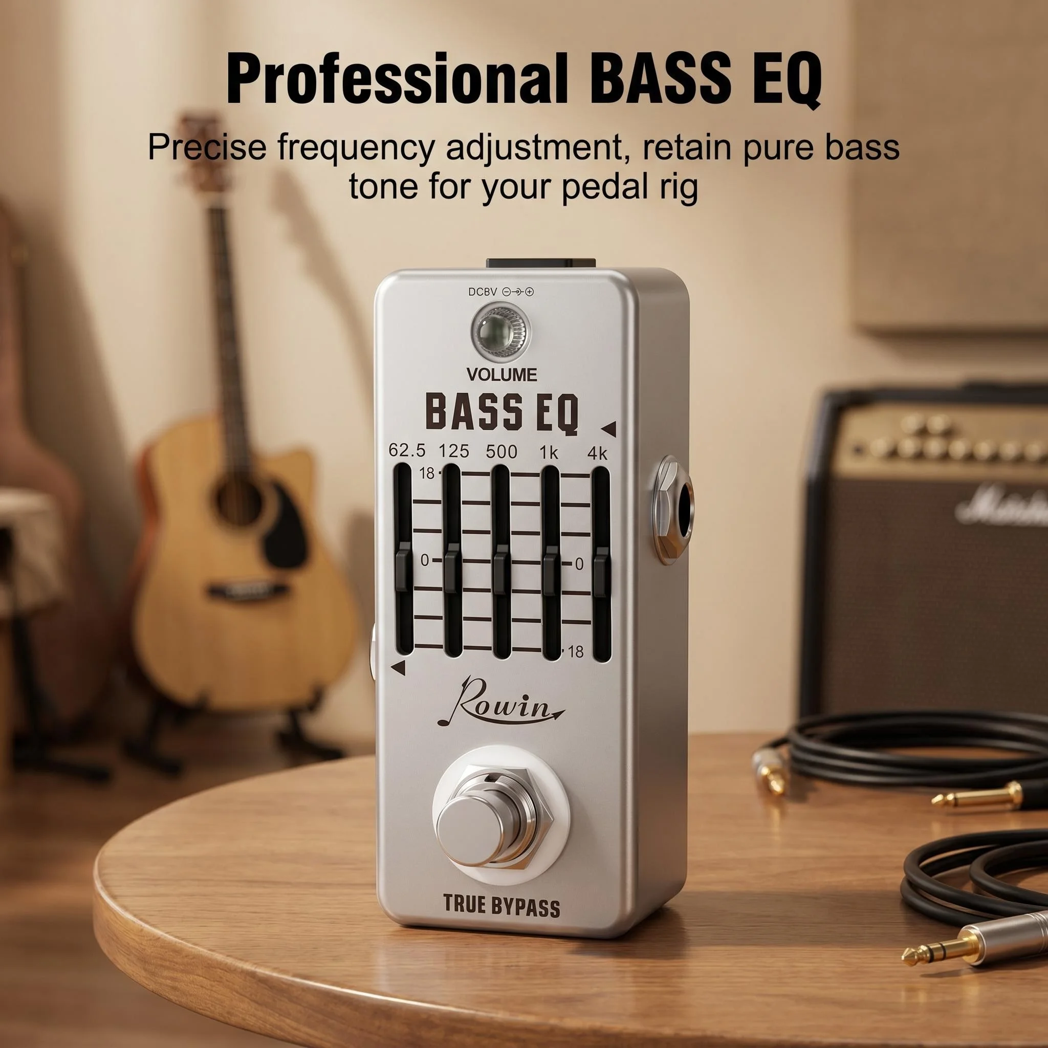 Rowin Bass EQ Pedal Pure Equalizer Effects Pedal 5 Band Graphic Master Level Controller ±18dB Mini Size Drop Ship Silver