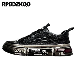 Shoes Skate Flats Rubber Sole Men Sneakers Cow Skin Lace Up Sport Round Toe Trainers Casual Luxury Alligator Crocodile Athletic