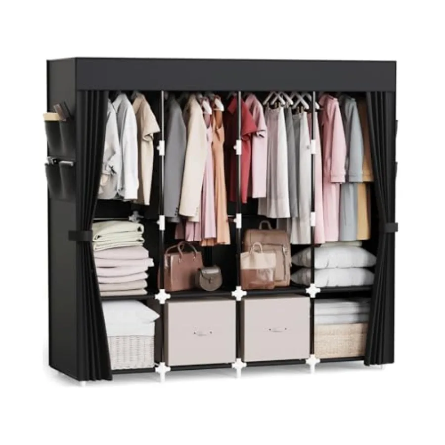 

Органайзер для одежды с 4 штангами для подвешивания, портативный шкаф-гардероб, чехол из нетканого материала, большая вместимость для хранения в спальне и на прихожей