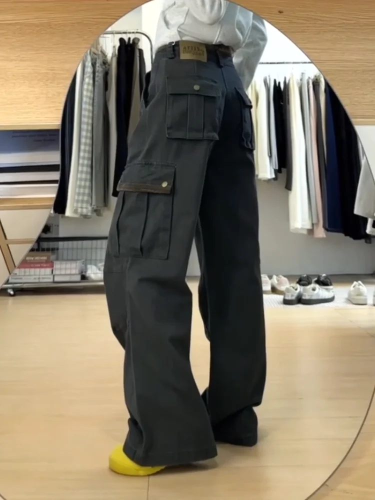 

American High Street Sle Straight Leg Workwear Jeans Women's Loose Slim High Waist Wide Leg Floor-Length Pants