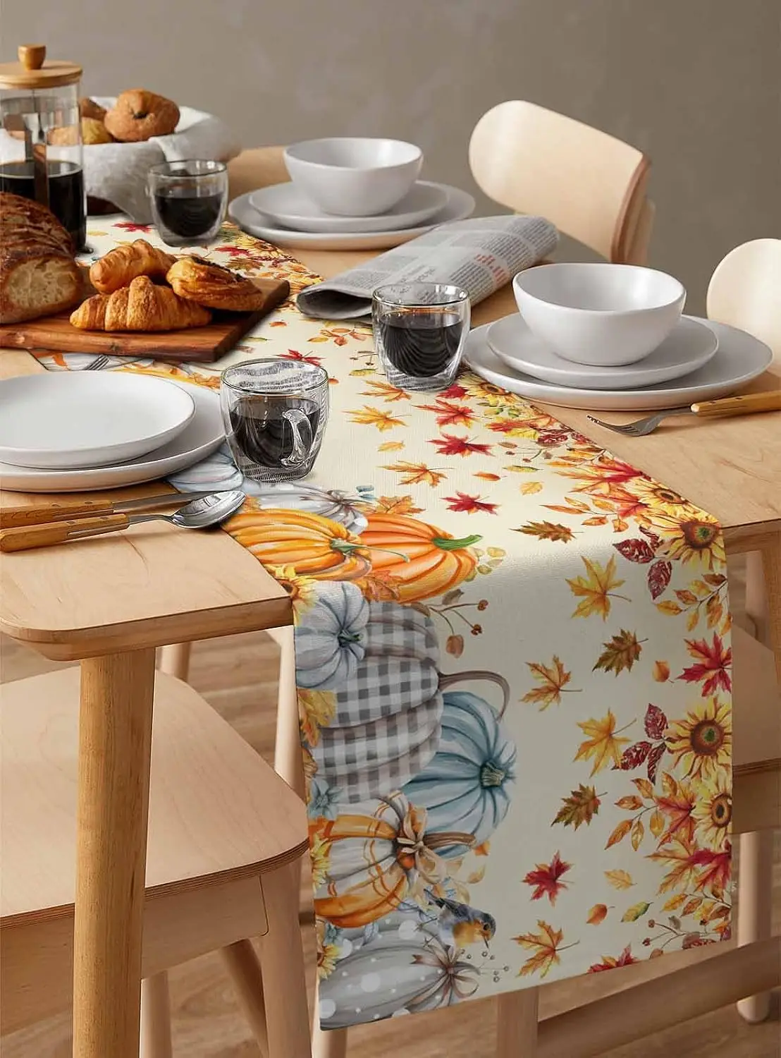 Fall Pumpkin Maple Leaves Sunflower Linen Table Runner Home Decor Autumn Harvest Kitchen Dining Table Runners Thanksgiving Decor