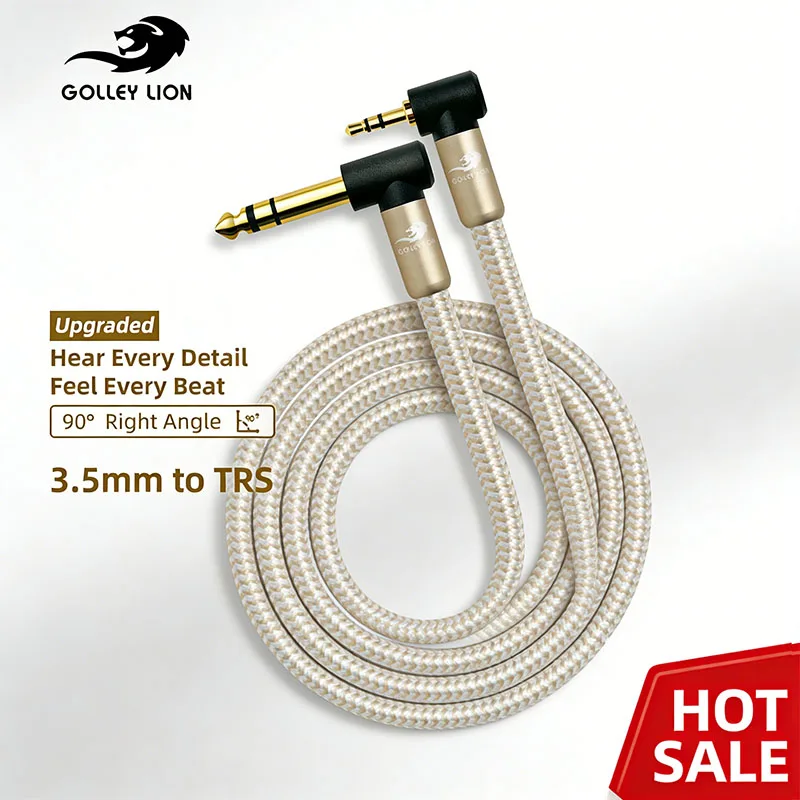 GOLLEY LION 90 Degree 1/8 to 1/4 Stereo Audio Cable, Right Angle 3.5mm TRS Male to 6.35mm TRS Male Aux Cord for Guitar, Keyboard