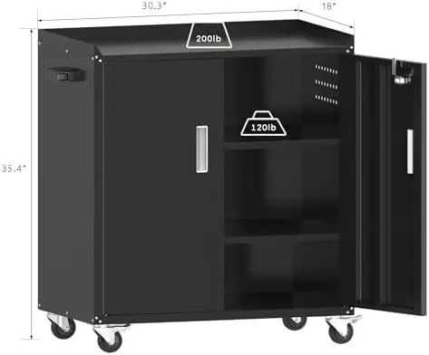 Metal Garage Storage Cabinet with Wheels ，Lockable Rolling Tool Chest on Wheels, Utility Cabinet for Home, Office