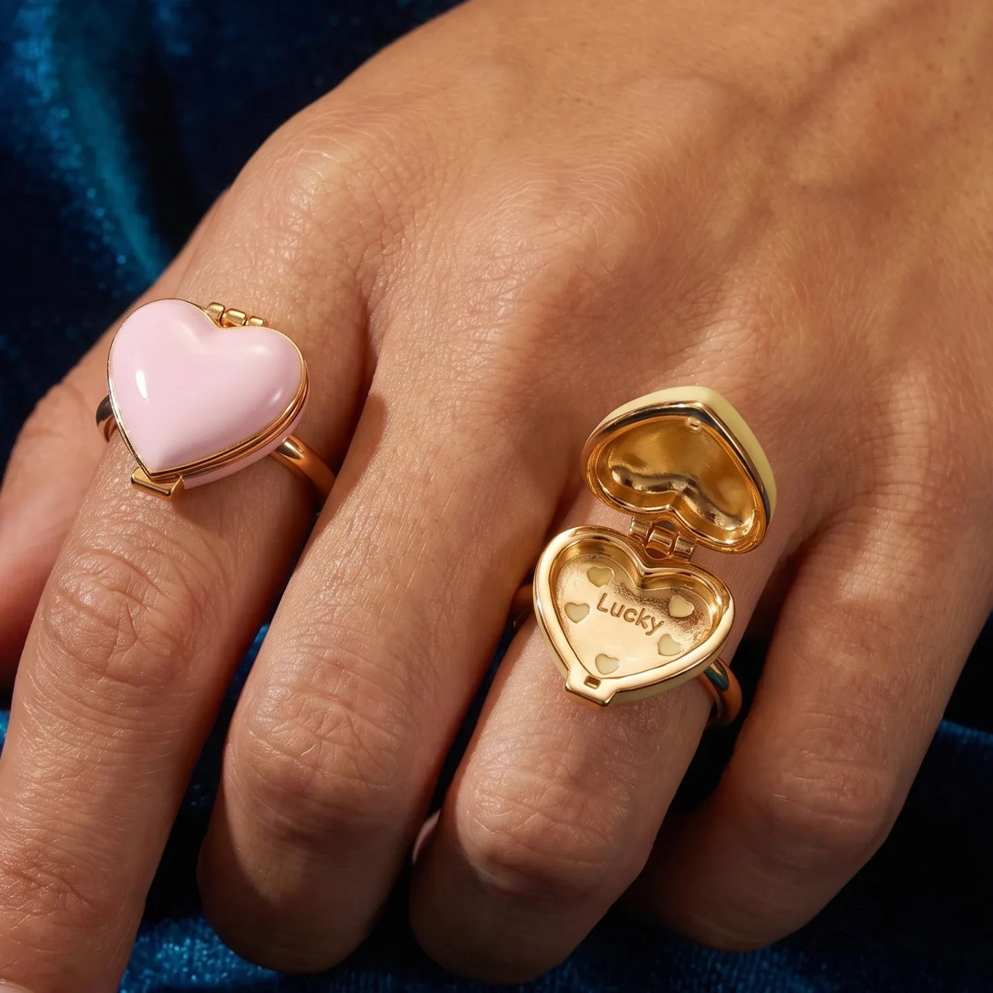 Pink Gold Opening Closing Phase Box Jewelry Heart Ring For Women's Pentagram Heart Cute Interesting Design Gift Adjustable Ring