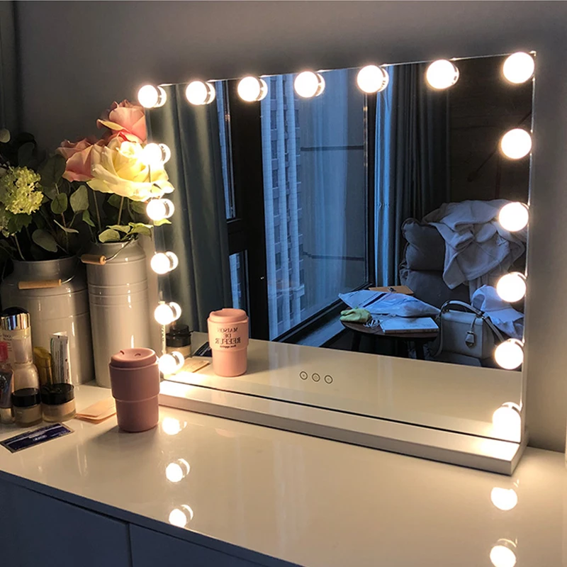 

Large Vanity Makeup Mirror with Lights 17 LED Bulbs 3 Color Lighting Modes Dimmable Cosmetics for Dressing Bedroom Tabletop