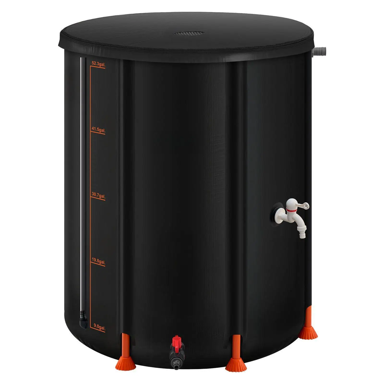 

Foldable 53gal Rainwater Barrel 1000D Thick PVC Material with Stable Base Spigot & Overflow Protection Included
