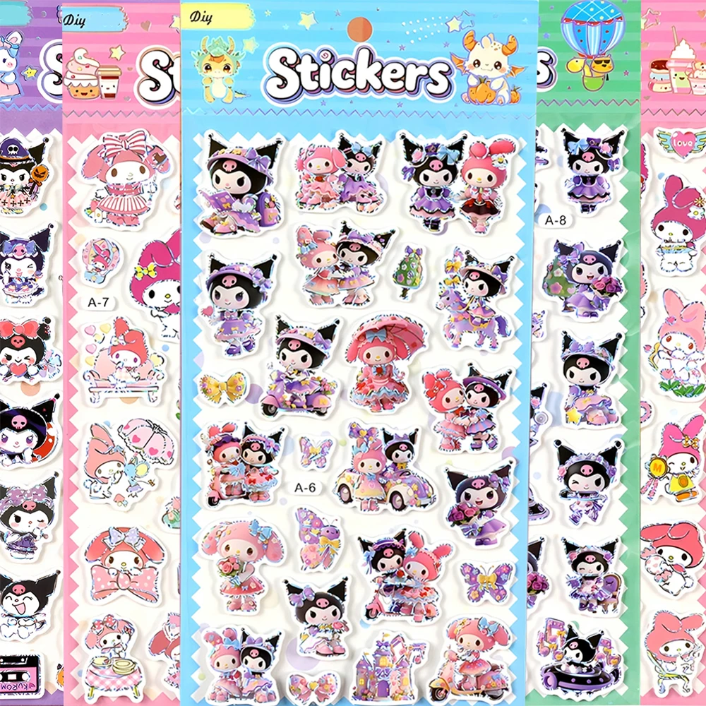 

1PCS Cartoon Sanrio Laser 3D Bubble Puffy Stickers Cute Kuromi Melody Anime Decals DIY Notebook Phone Laptop Sticker Decoration