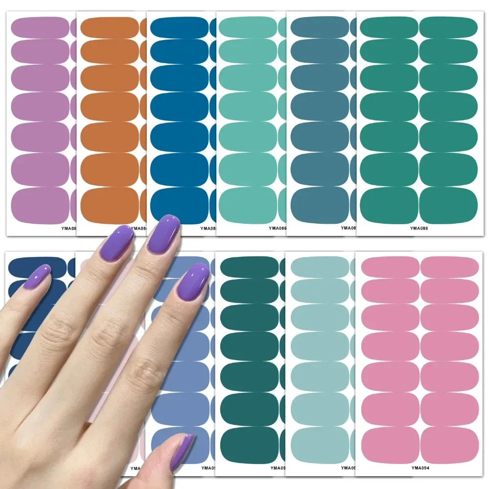 14Pcs Artificial Solid Colour Glitter Nail Art Stickers Waterproof Gradient Press On Nails Decals Stickers Polish  Artifacts set