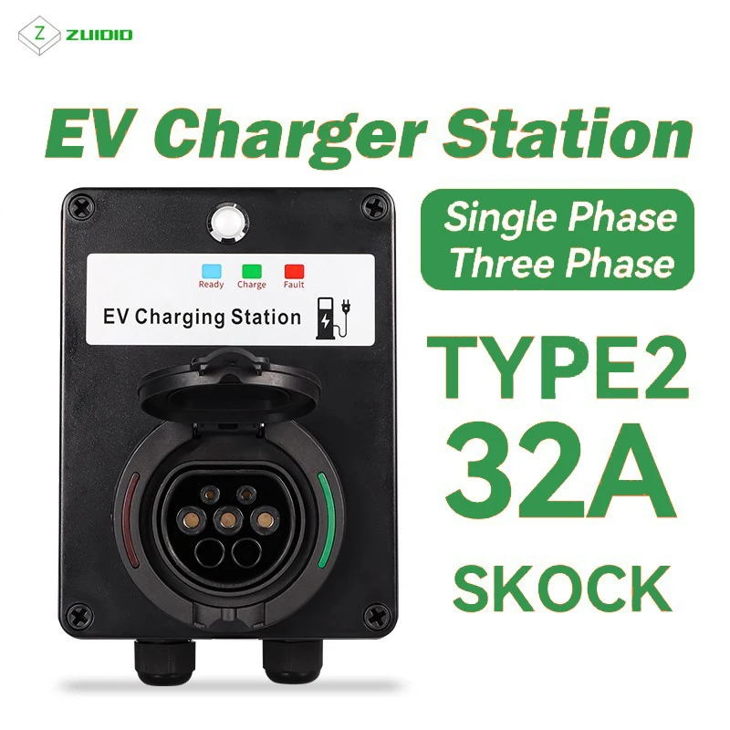 Estación de carga para vehículo eléctrico, montaje en pared tipo 2, enchufe hembra IEC 62196 Tipo 2 EV, 32A, 3 fases, 22kW