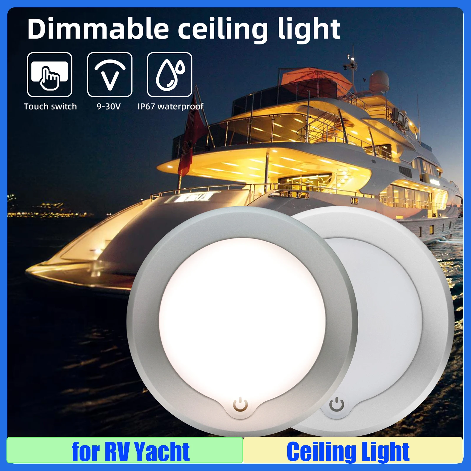 

MAIMEIMI Dimmable Ceiling Light with Touch Button DC9-30V IP67 Car Interior Led Round Light RV Indoor Roof Lamp For Boat Marine