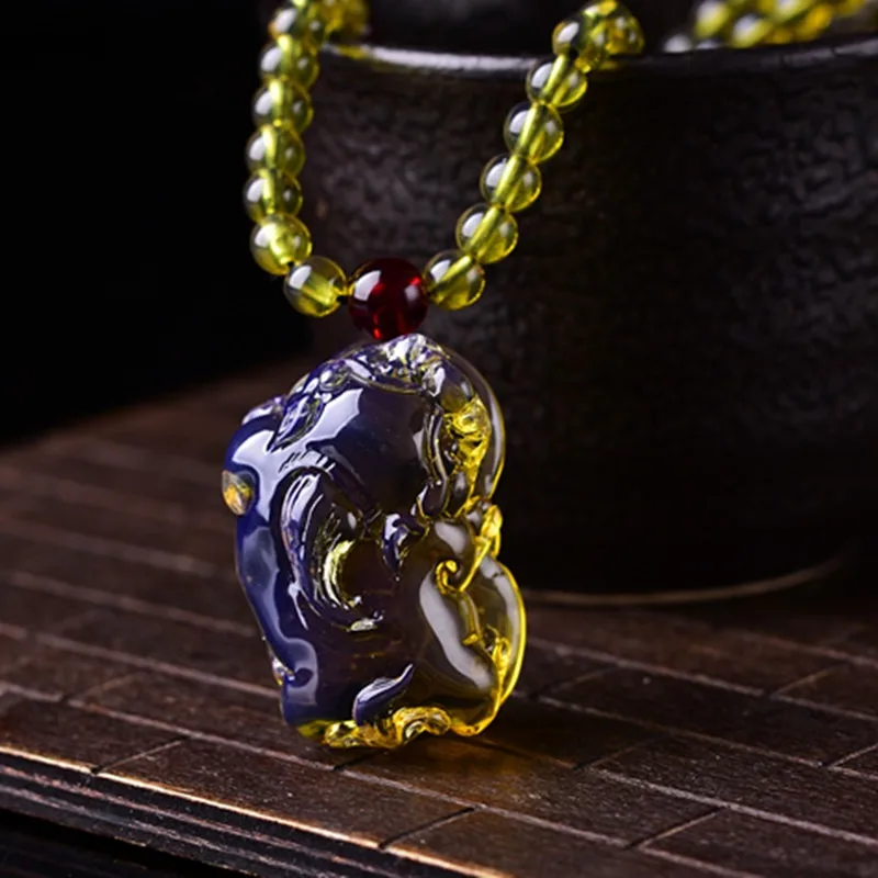 Second-generation Beeswax Amber Necklace, Pixiu Sweater Chain Pendant, Simple Men's and Women's Handicrafts