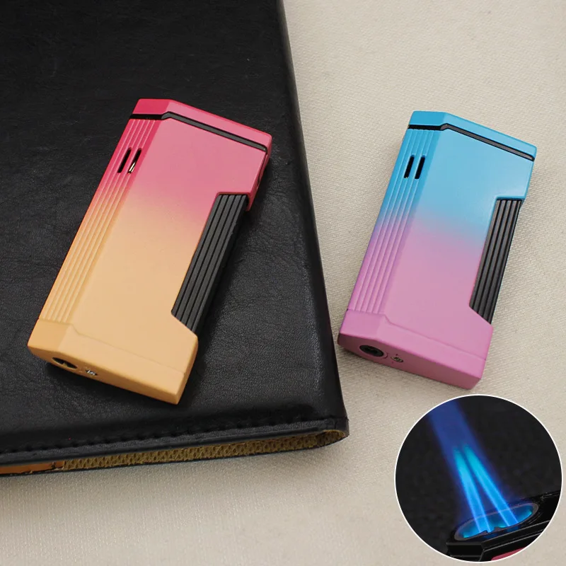 Creative Open Cover Ignition Inflatable Lighter Windproof Metal Double Spray Blue Flame Portable Lighter Cigar Gift for Men