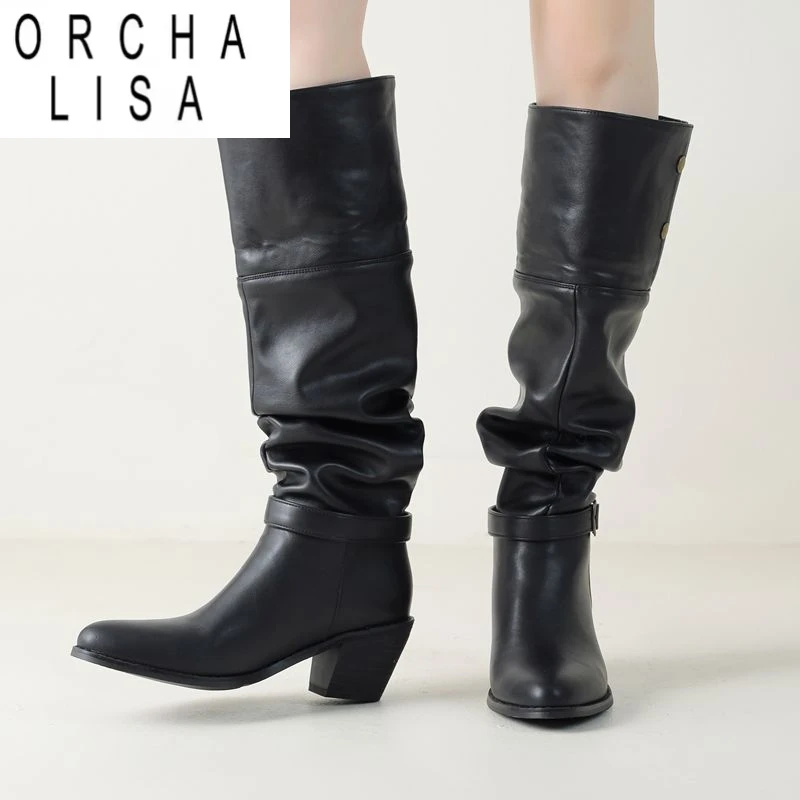 

ORCHA LISA 2025 Новые винтажные женские ботинки с круглым носком на массивном каблуке 6,5 см, без шнуровки с пряжкой на ремне, большие размеры 41 42 43 Fashion Dating Bota