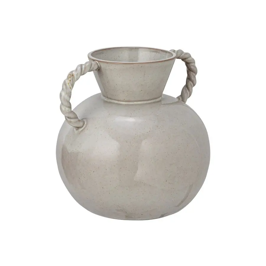 

Inches Stoneware Vase with Twisted Handles and Reactive Glaze, Cream Color Customizable