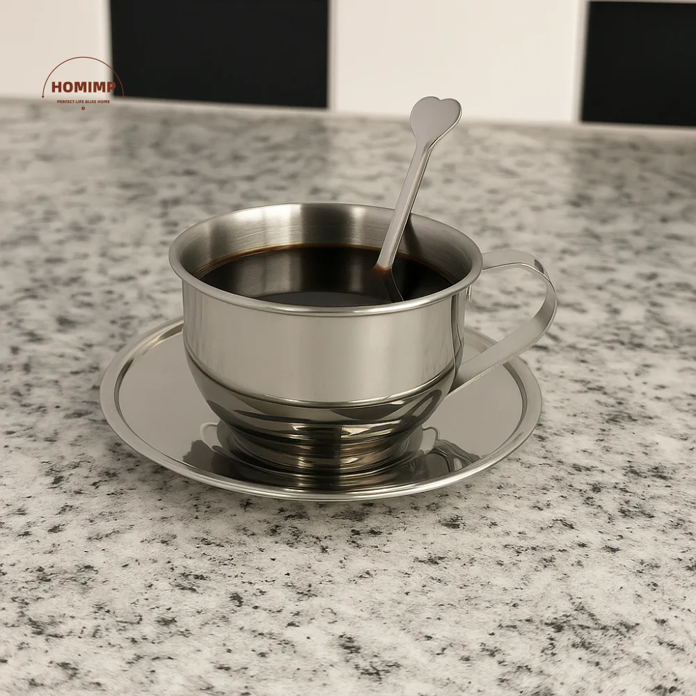 

Coffeeware Gift Stainless Steel Coffee Cup Plate Set 170ml Mirror Drinkware Milk Mug Rustproof Elegant Espresso Cup Office